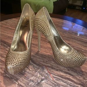 Gold rhinestone heels